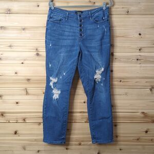 Judy Blue Jeans Womens 15/32 Blue Boyfriend Fit Distressed Medium Wash